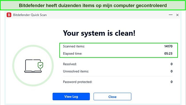 Screenshot van de resultaten van de snelle scan van Bitdefender