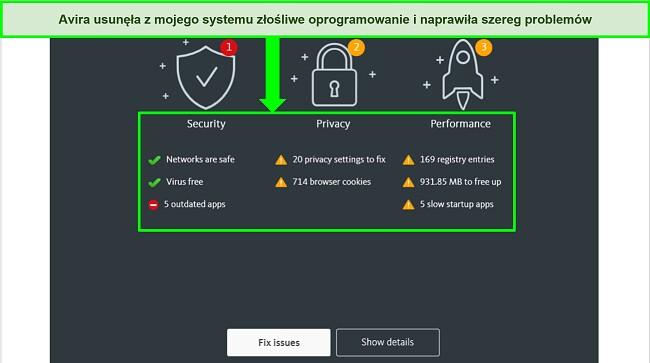 Zrzut ekranu strony wynik&oacute;w skanowania antywirusowego Avira