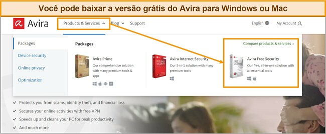 Captura de tela do bot&atilde;o de download gratuito do Avira