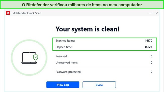 Captura de tela dos resultados da verifica&ccedil;&atilde;o r&aacute;pida do Bitdefender