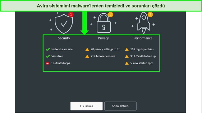Avira vir&uuml;s tarayıcı sonu&ccedil;ları sayfasının ekran g&ouml;r&uuml;nt&uuml;s&uuml;