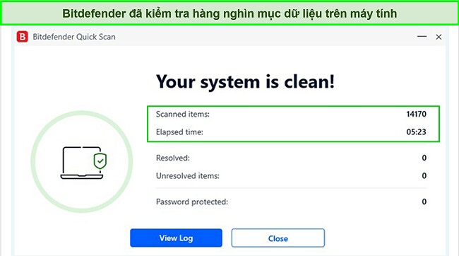 Ảnh chụp m&agrave;n h&igrave;nh kết quả qu&eacute;t nhanh của Bitdefender