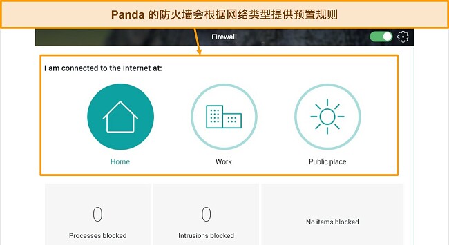 熊猫防火墙保护选项卡的屏幕截图