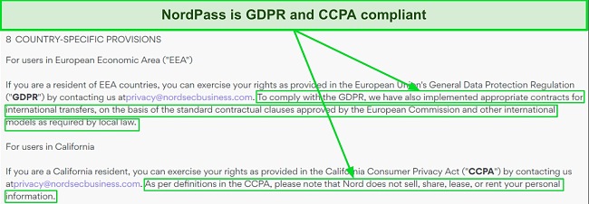 I was pleased to see NordPass&rsquo; GDPR and CCPA compliance
