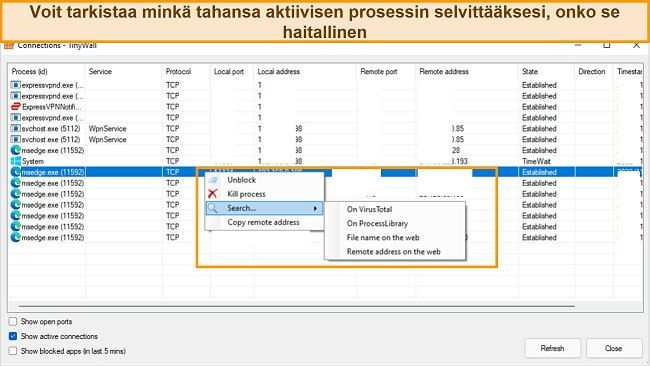 N&auml;ytt&ouml;kuva Tinywall-yhteydet-v&auml;lilehdest&auml;