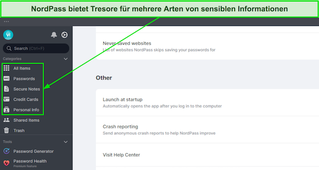 Screenshot mit mehreren Tresoren von NordPass