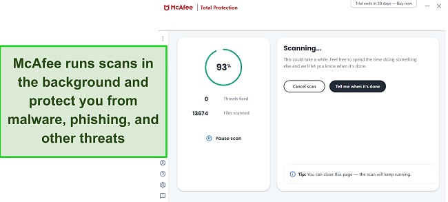 McAfee's advanced threat prevention system safeguards your phone against hacking