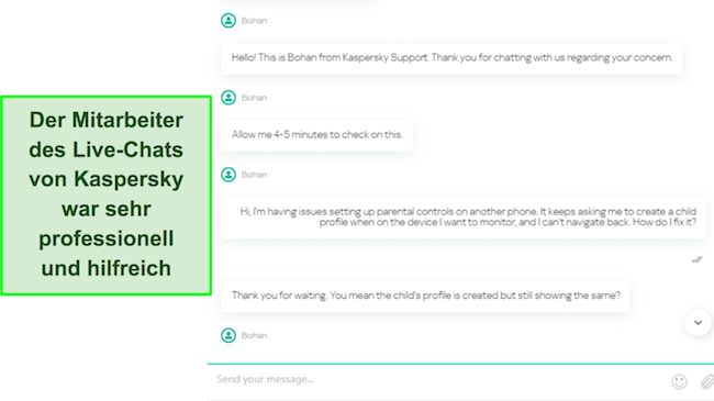 Der Live-Chat von Kaspersky ist auf Englisch und mehreren internationalen Sprachen verf&uuml;gbar