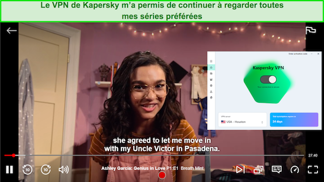 Capture d'&eacute;cran du VPN Kaspersky acc&eacute;dant &agrave; Netflix US