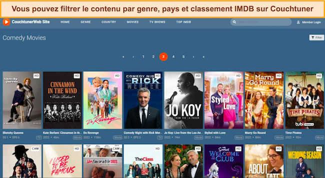 Une capture d'&eacute;cran de l'interface de bureau de Couchtuner, avec la cat&eacute;gorie 