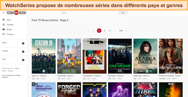 Une capture d'&eacute;cran de l'interface de bureau de ProjectFreeTV, avec l'onglet Programme TV s&eacute;lectionn&eacute;
