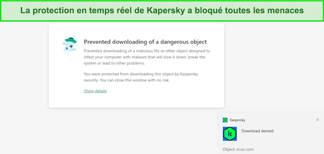 Capture d'&eacute;cran de la protection en temps r&eacute;el de Kaspersky