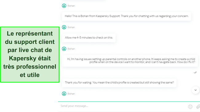 Le chat en direct de Kaspersky est disponible en anglais et dans plusieurs langues internationales
