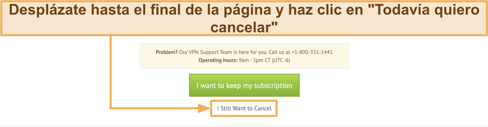 Captura de pantalla de la confirmaci&oacute;n de cancelaci&oacute;n de IPVanish en el escritorio.