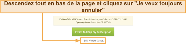 Capture d'&eacute;cran de la confirmation d'annulation d'IPVanish sur ordinateur de bureau