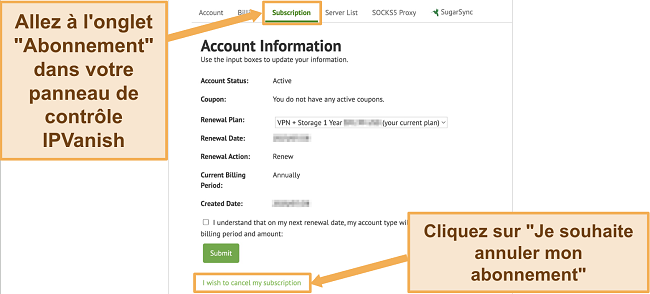 Capture d'&eacute;cran du panneau de contr&ocirc;le IPVanish sur ordinateur de bureau