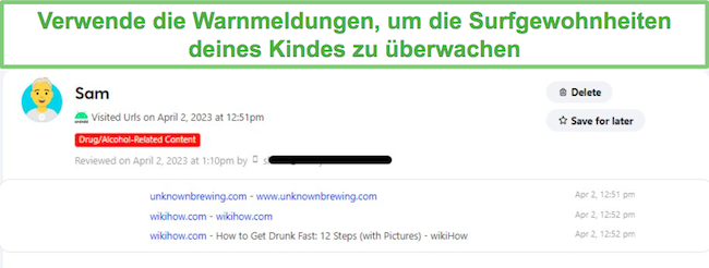 &Uuml;berwachung der Chrome-Website von Bark