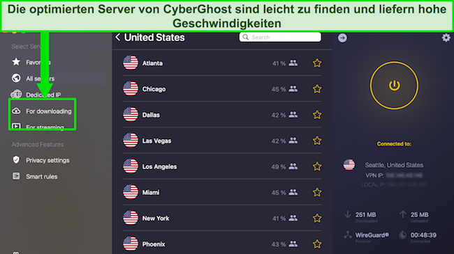 Screenshot der Benutzeroberfl&auml;che von CyberGhost