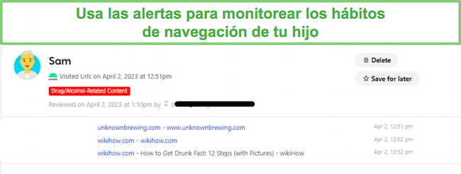 Supervisi&oacute;n del sitio web Chrome de Bark