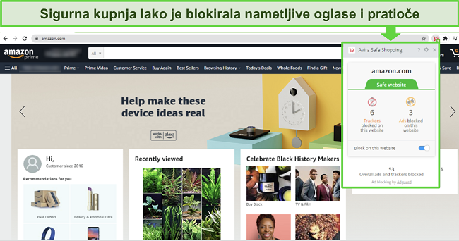 Snimka zaslona Avirinog pro&scaron;irenja preglednika Safe Shopping na Google Chromeu