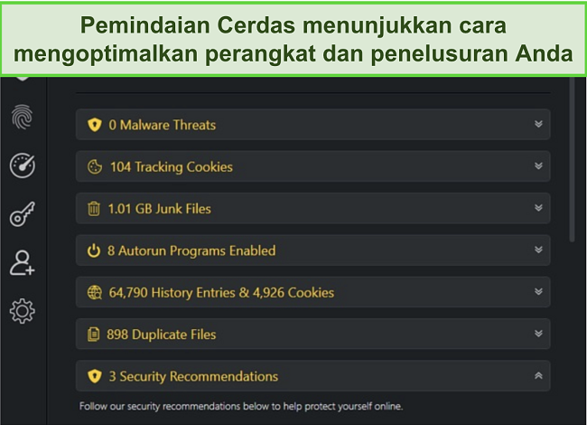 Tangkapan layar dari hasil Pemindaian Cerdas TotalAV