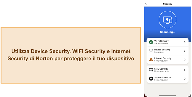 Screenshot delle varie funzioni di sicurezza di Norton